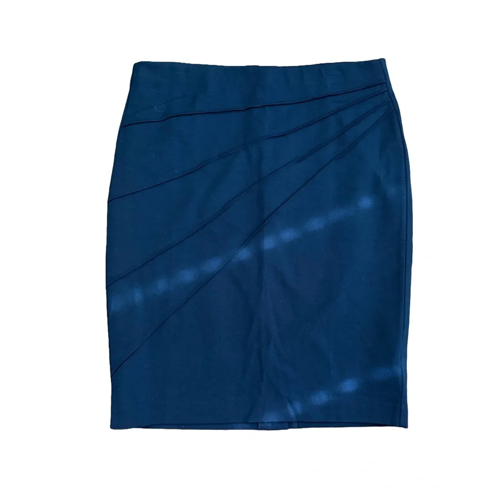 Premise Studio Navy Blue Stretch Pencil Skirt | Size 14 | Asymmetrical Drape